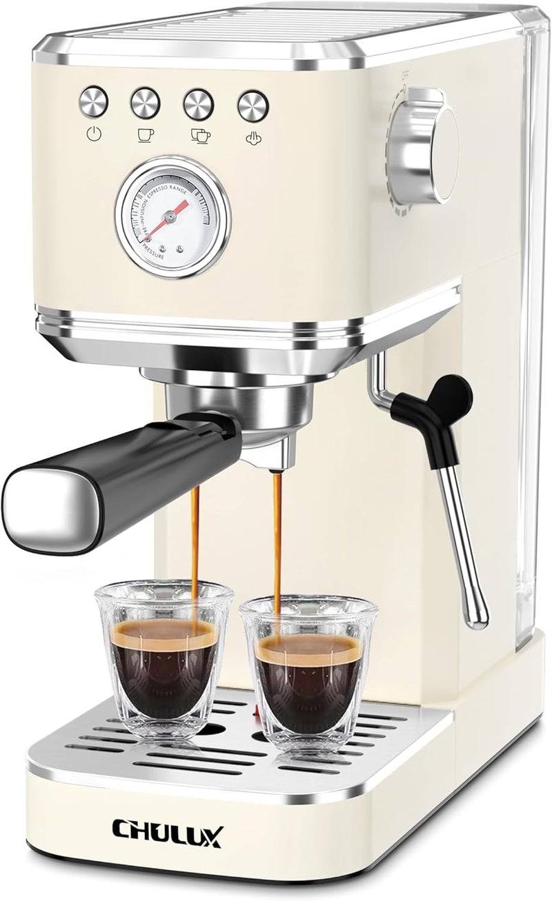 CHULUX Slim 2026 Upgrade Espresso Machine with Milk Frother Steam Wand, 20 Bar Professional Italian Pump Espresso Coffee Machine for Home Cappuccino & Latte Maker, Stainless Steel, Creamy - Image 1